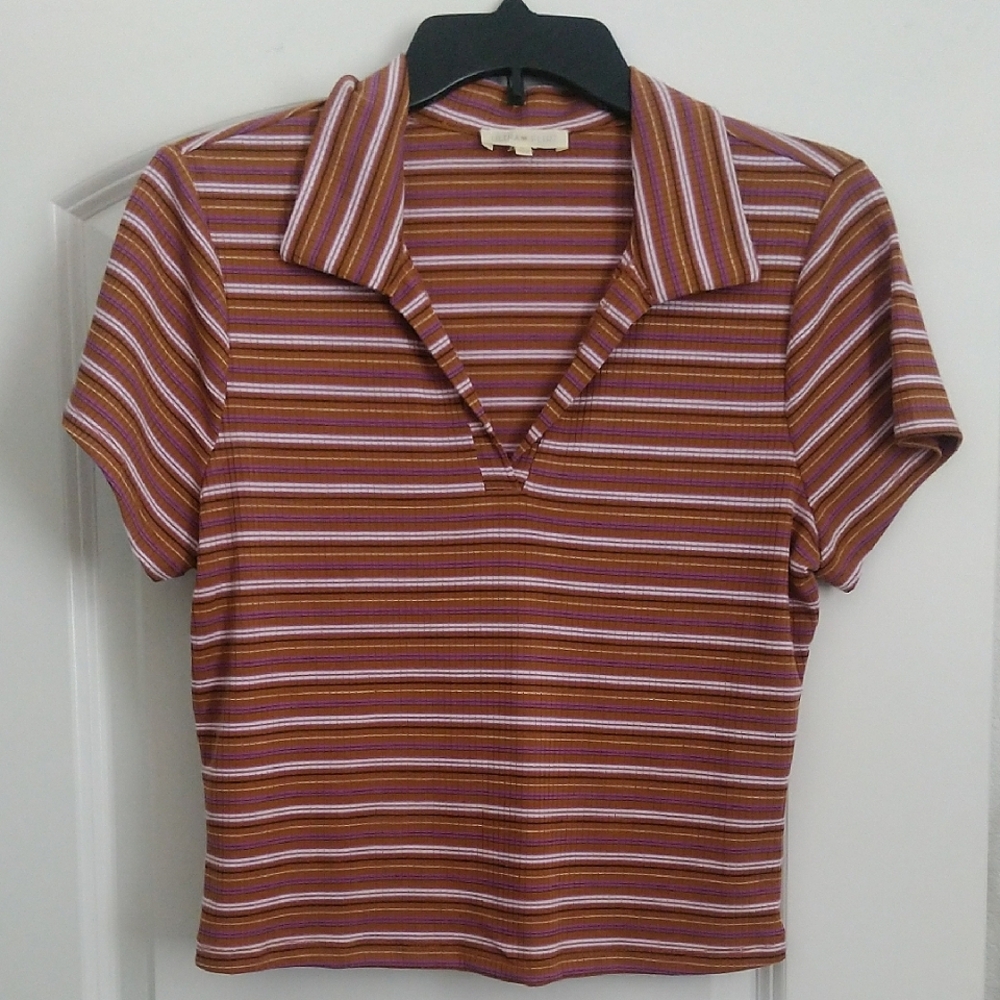 Ultra Flirt striped polo T-shirt in light brown. Size Juniors XL